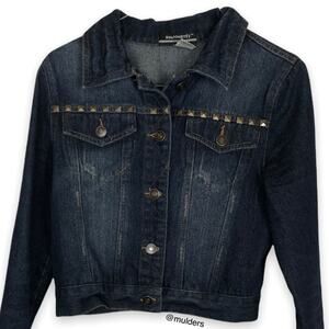 Vintage 90s Roommates Cropped Blue Denim Jean Studded Long Sleeve Jacket Small
